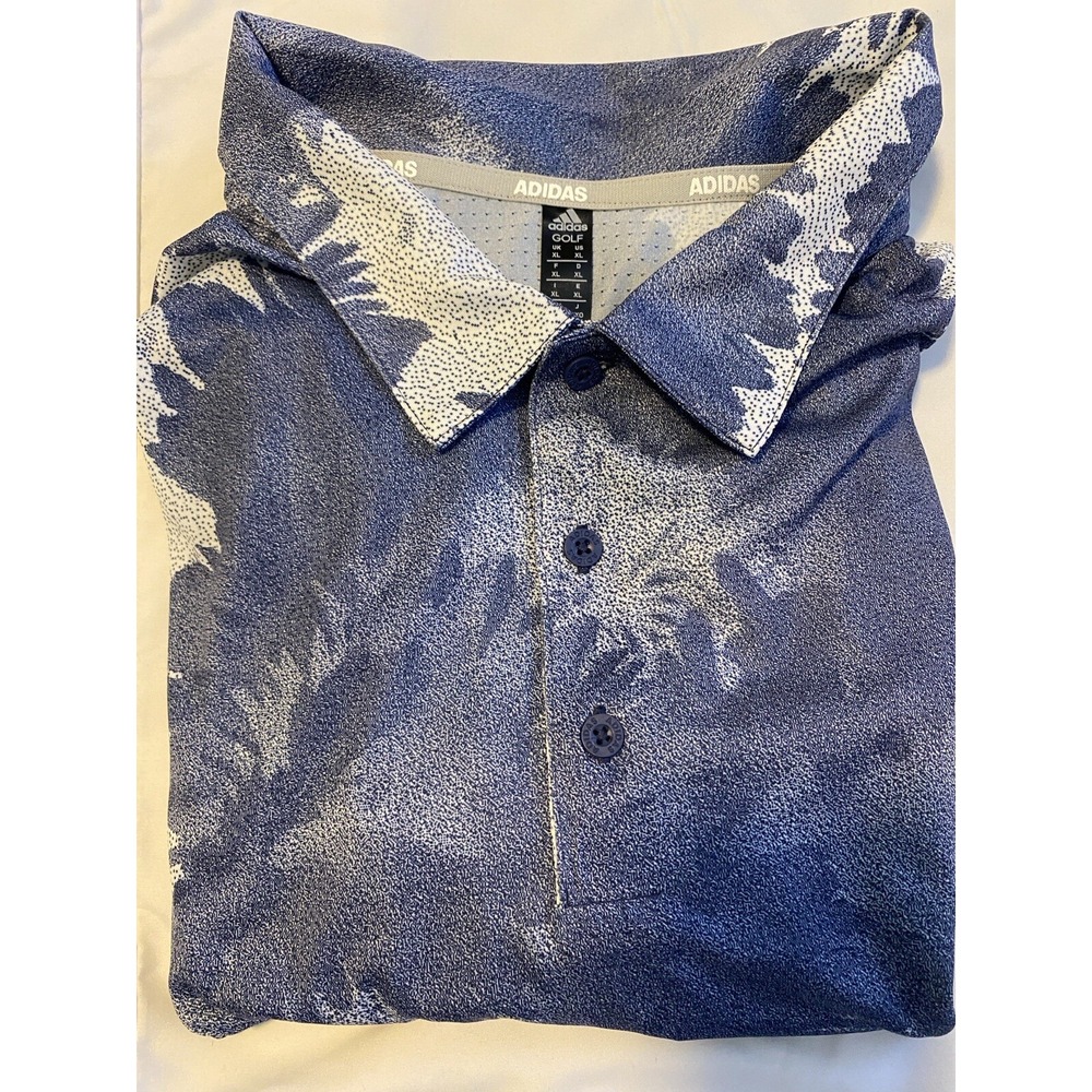 Adidas Golf Mens 2XL Polo Shirt Mesh Floral New Dark Blue White Flower Mesh